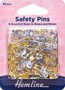 Safety Pins, 6 Assorted sizes, 96 pack  